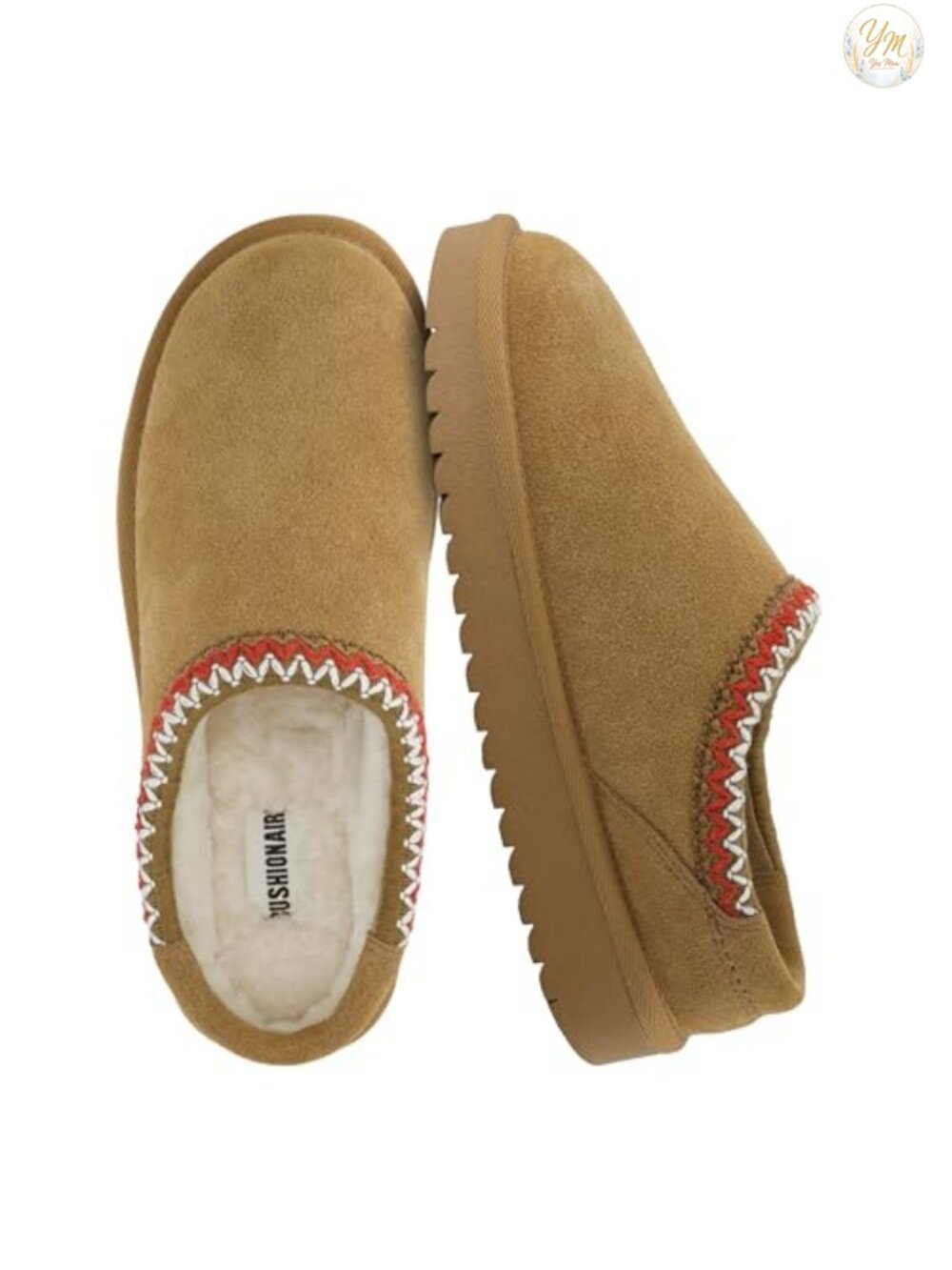Suede Mule Slippers with Memory Foam and Faux Fur Lining